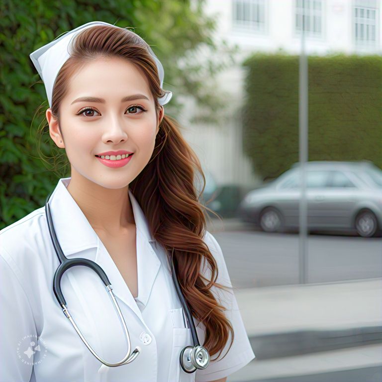 Nurse outside in happy mood. 